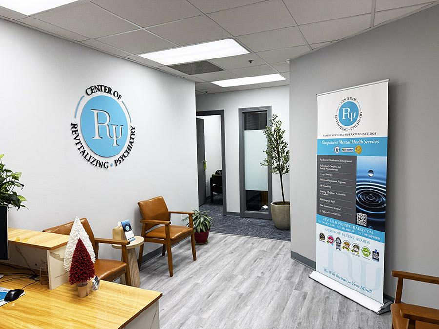 Reception area at the Center of Revitalizing Psychiatry office in Murray, Utah