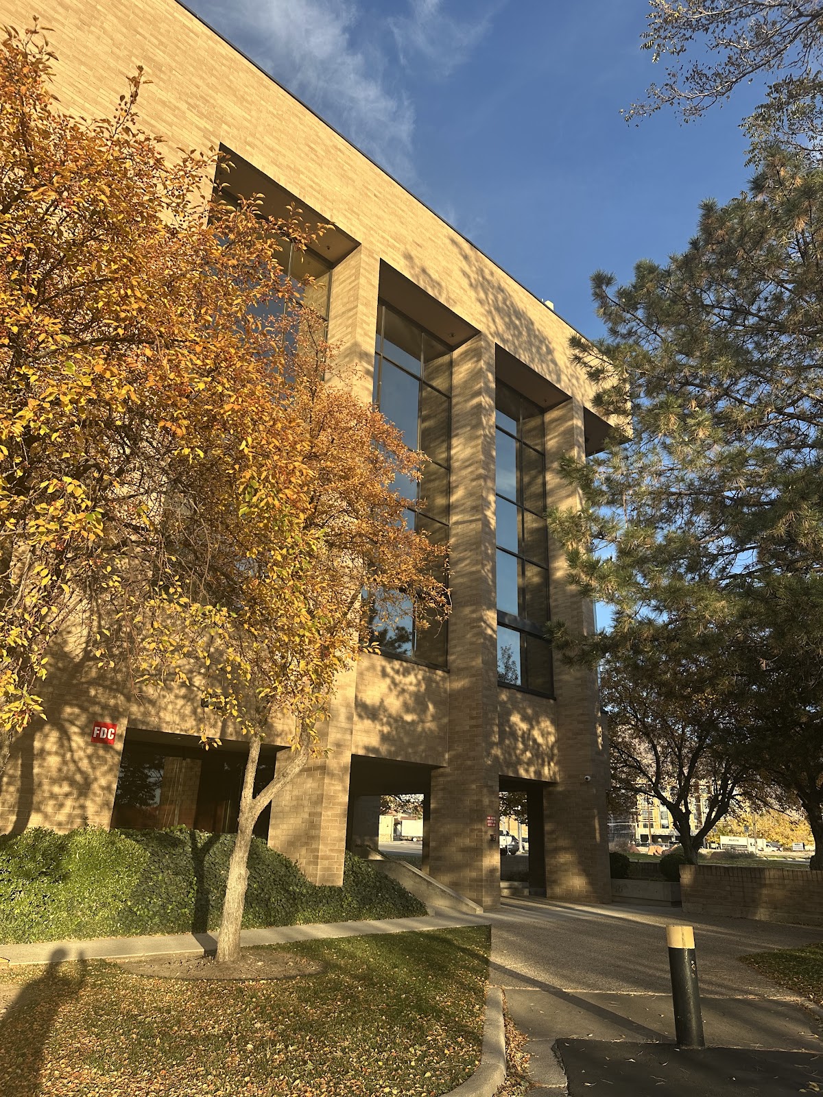 The building exterior in autumn